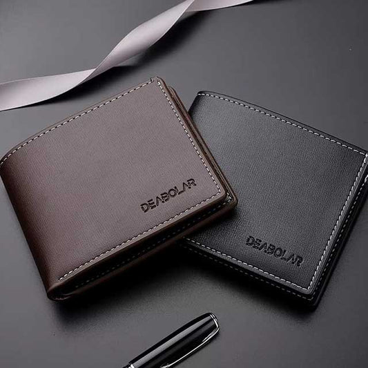Men’s PU Leather Slim Wallet – Short Folding Credit Card Holder for Young Men, Minimalist Style