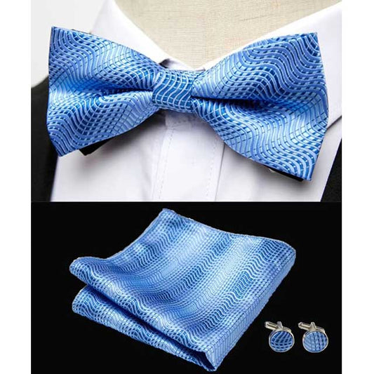 HUISHI Men's Classic Bow Tie Set – Blue Paisley Floral Bowtie with Pocket Square & Cufflinks | Wedding Party Suit Accessory