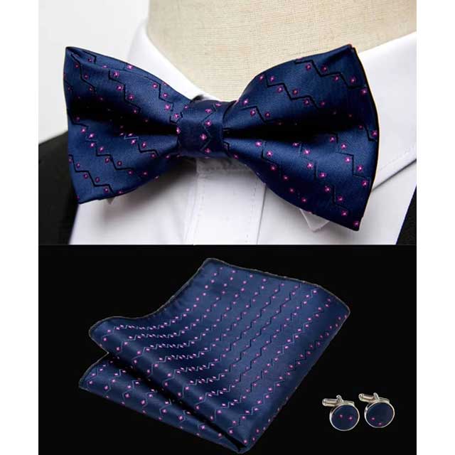 HUISHI Men's Classic Bow Tie Set – Blue Paisley Floral Bowtie with Pocket Square & Cufflinks | Wedding Party Suit Accessory