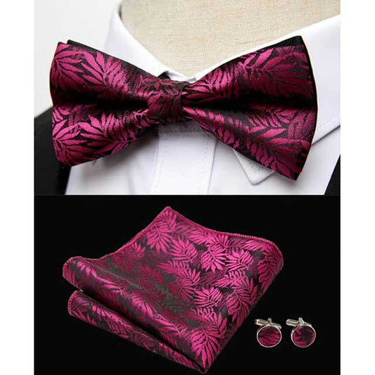 HUISHI Men's Classic Bow Tie Set – Blue Paisley Floral Bowtie with Pocket Square & Cufflinks | Wedding Party Suit Accessory