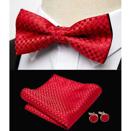 HUISHI Men's Classic Bow Tie Set – Blue Paisley Floral Bowtie with Pocket Square & Cufflinks | Wedding Party Suit Accessory