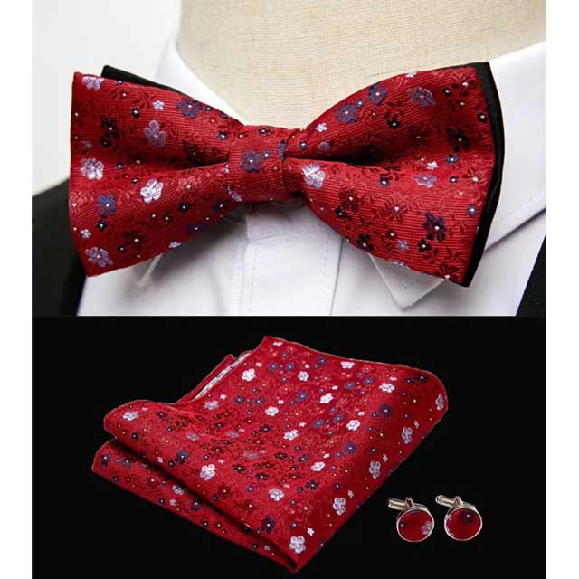 HUISHI Men's Classic Bow Tie Set – Blue Paisley Floral Bowtie with Pocket Square & Cufflinks | Wedding Party Suit Accessory