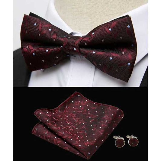 HUISHI Men's Classic Bow Tie Set – Blue Paisley Floral Bowtie with Pocket Square & Cufflinks | Wedding Party Suit Accessory