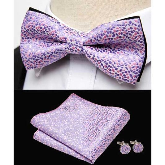 HUISHI Men's Classic Bow Tie Set – Blue Paisley Floral Bowtie with Pocket Square & Cufflinks | Wedding Party Suit Accessory