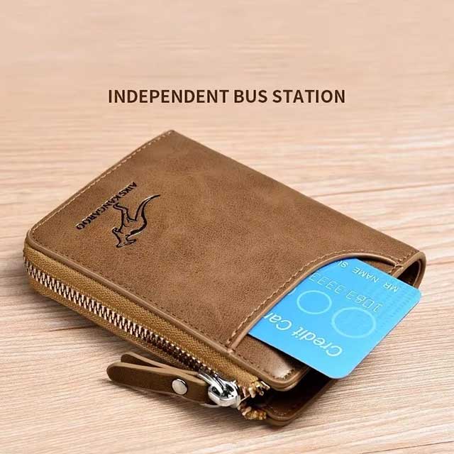 Men’s Leather Business Wallet – RFID Blocking Card Holder with Zipper, Luxury Slim Purse for Daily Use