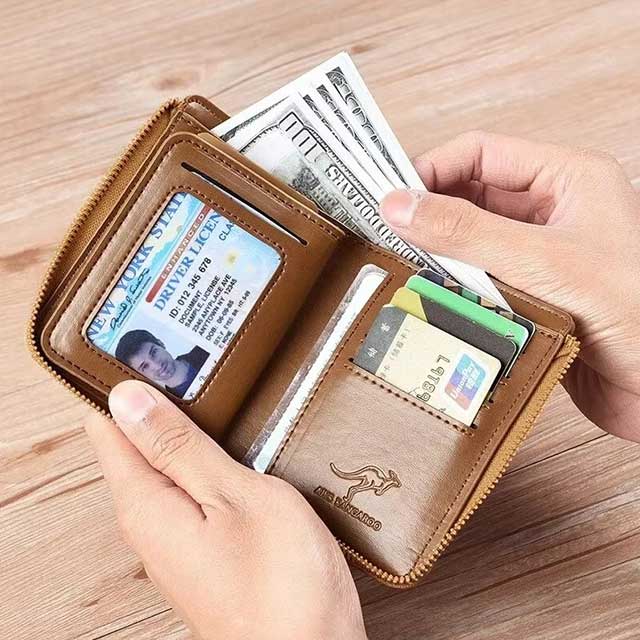 Men’s Leather Business Wallet – RFID Blocking Card Holder with Zipper, Luxury Slim Purse for Daily Use