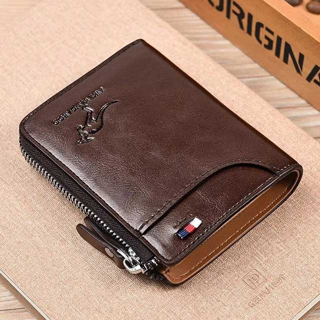 Men’s Leather Business Wallet – RFID Blocking Card Holder with Zipper, Luxury Slim Purse for Daily Use