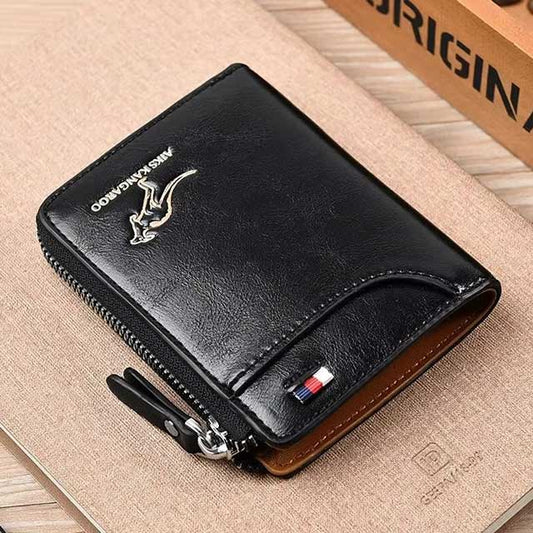 Men’s Leather Business Wallet – RFID Blocking Card Holder with Zipper, Luxury Slim Purse for Daily Use