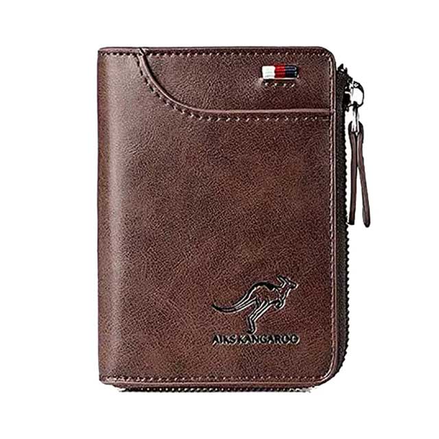 Men’s Leather Business Wallet – RFID Blocking Card Holder with Zipper, Luxury Slim Purse for Daily Use
