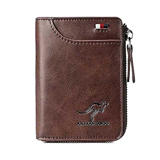 Men’s Leather Business Wallet – RFID Blocking Card Holder with Zipper, Luxury Slim Purse for Daily Use