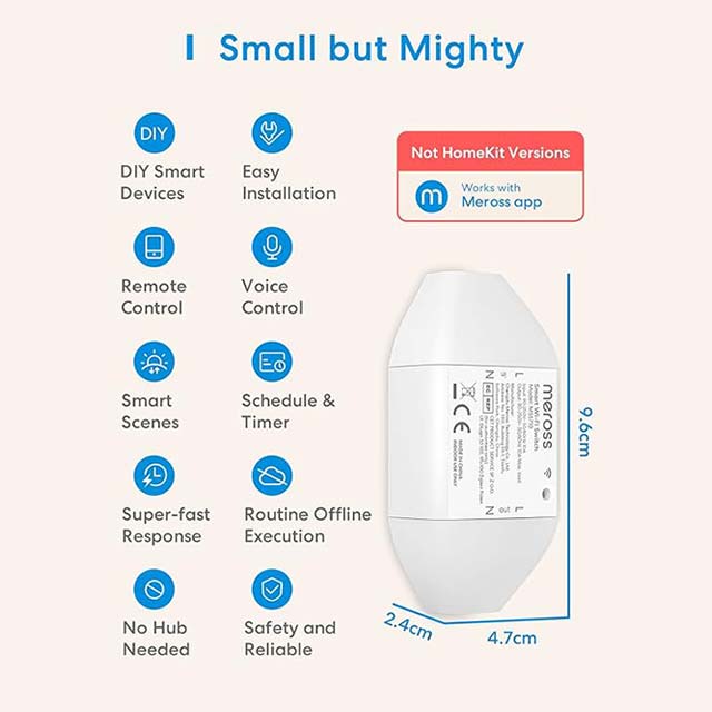 Meross Wireless Switch – Universal WiFi Remote Control for Electric Appliances, Voice Control with Alexa, Google Assistant & SmartThings, 2,300W, DIY Smart Home Solution