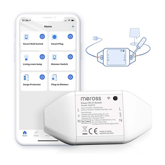 Meross Wireless Switch – Universal WiFi Remote Control for Electric Appliances, Voice Control with Alexa, Google Assistant & SmartThings, 2,300W, DIY Smart Home Solution