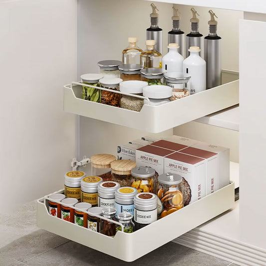 Metal Kitchen Storage Holder with Slide Rails | Heavy-Duty Pull-Out Drawer Storage Tray | Spice Rack & Cabinet Organizer for Home