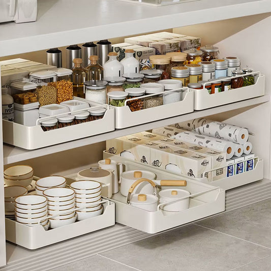 Metal Kitchen Storage Holder with Slide Rails | Heavy-Duty Pull-Out Drawer Storage Tray | Spice Rack & Cabinet Organizer for Home