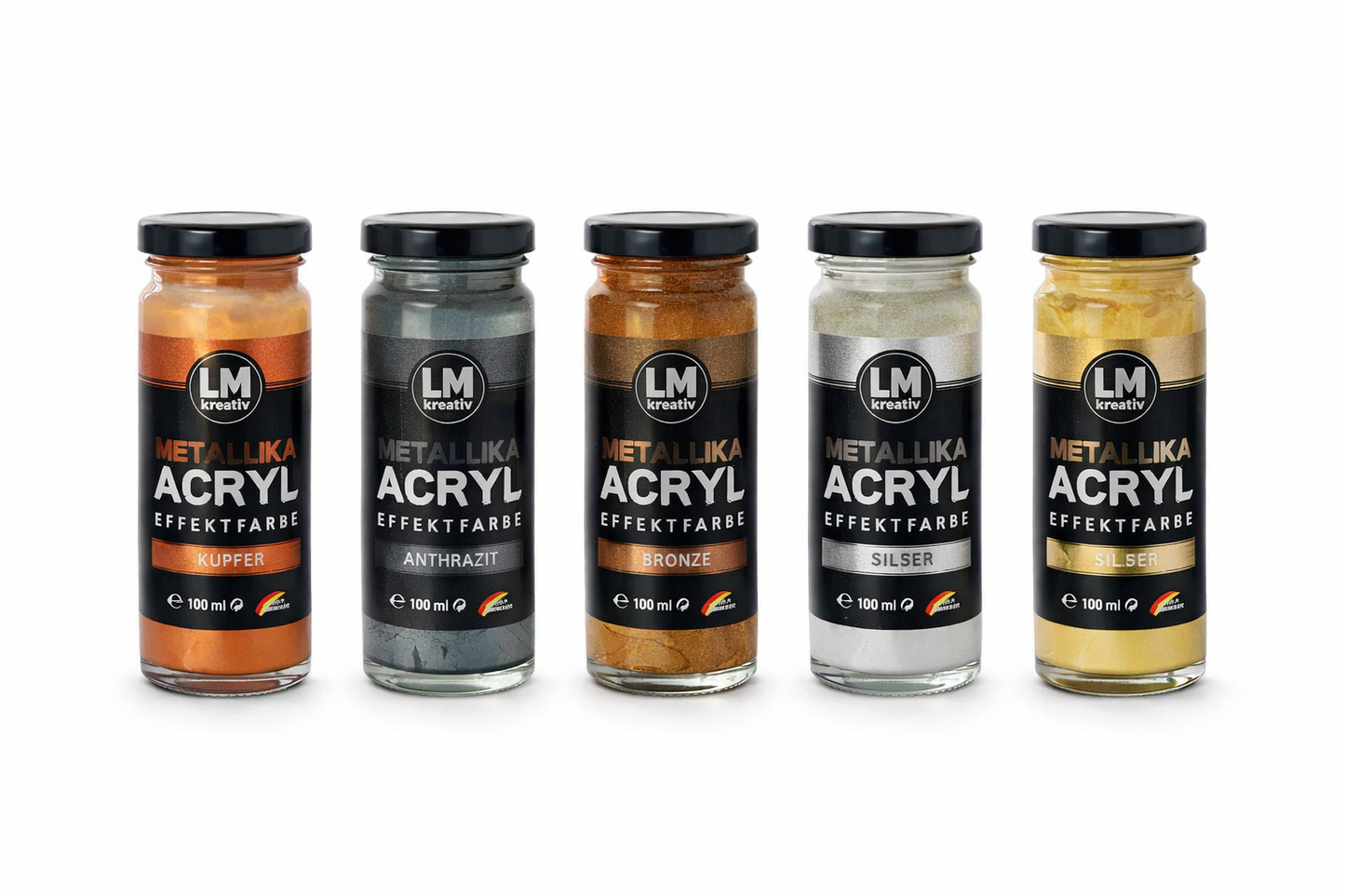 LM Kreativ Metallic Acrylic Paint 100ml – Premium Effect Paint for Crafts & DIY (Copper, Anthracite, Bronze, Silver, Champagne)