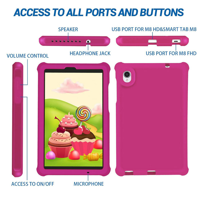 MingShore Rugged Case for Lenovo Tab M8 HD/FHD &amp; Smart Tab M8 – Kid-Friendly Silicone Bumper, Heavy Duty Protective Cover for TB-8505F/8505X/8505FS/8705F 8″ Tablet (Raspberry)