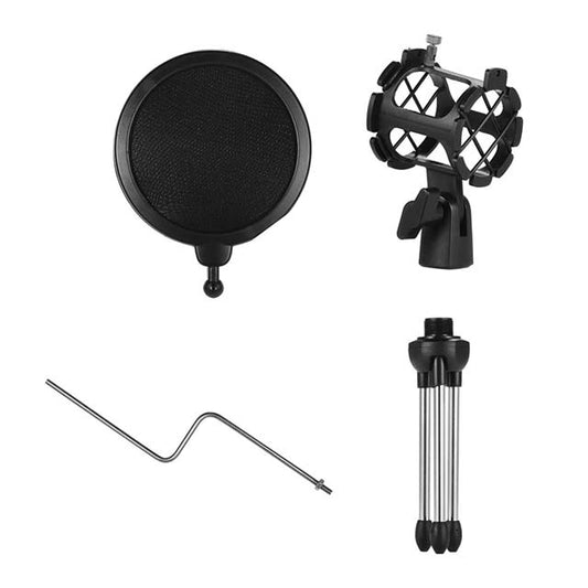 Mini Desktop Microphone Stand with Dual Mesh Pop Filter - Black, Ideal for Recording &amp; Streaming