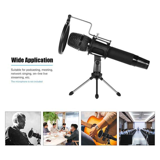 Mini Desktop Microphone Stand with Dual Mesh Pop Filter - Black, Ideal for Recording &amp; Streaming