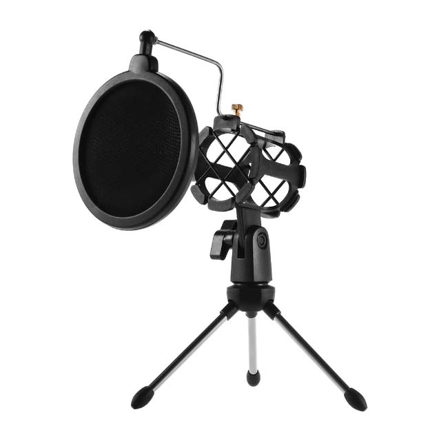 Mini Desktop Microphone Stand with Dual Mesh Pop Filter - Black, Ideal for Recording &amp; Streaming