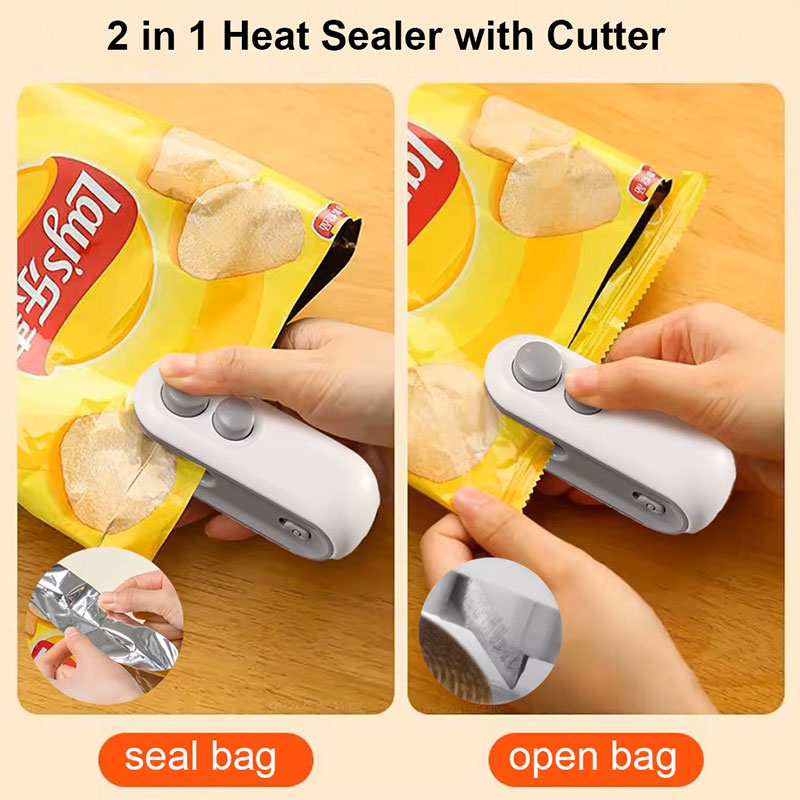 Mini Portable Heat Bag Sealing Machine - Handheld Food Package Sealer & Resealer - Thermal Vacuum Plastic Bag Sealer Clip for Food Storage & Preservation