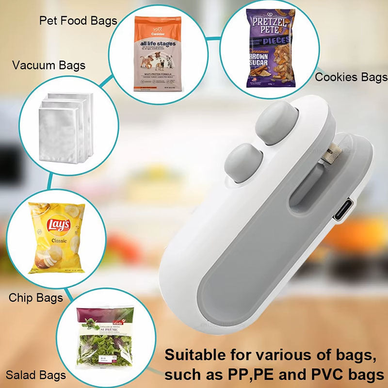 Mini Portable Heat Bag Sealing Machine - Handheld Food Package Sealer & Resealer - Thermal Vacuum Plastic Bag Sealer Clip for Food Storage & Preservation