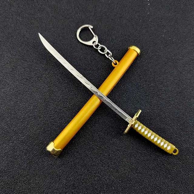 Mini Roronoa Zoro Samurai Sword Keychain – Anime Katana with Plastic Scabbard for Men, Cosplay & Gifts