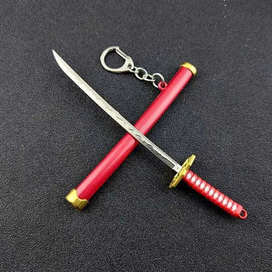 Mini Roronoa Zoro Samurai Sword Keychain – Anime Katana with Plastic Scabbard for Men, Cosplay & Gifts