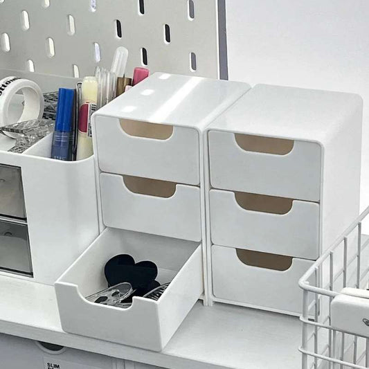 Mini Desktop Organizer Storage Box – Multi-Layer Jewelry & Cosmetic Case with Drawers – Compact Display Box for Earrings, Rings, Necklaces, Bracelets, & Lipstick – Small Space-Saving Vanity Organizer