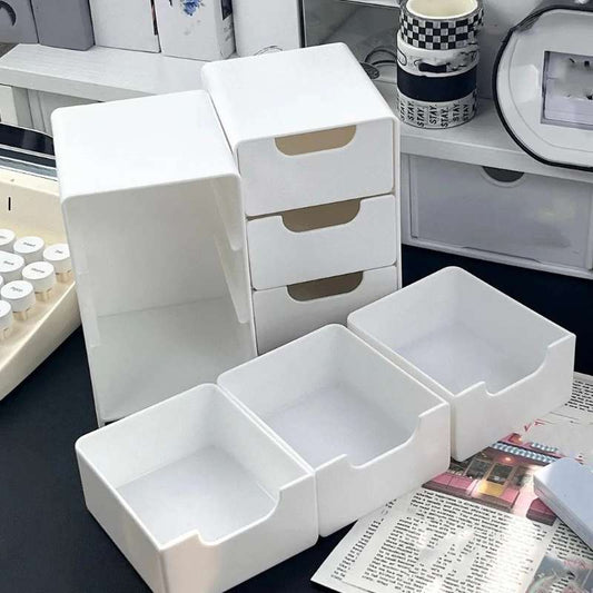 Mini Desktop Organizer Storage Box – Multi-Layer Jewelry & Cosmetic Case with Drawers – Compact Display Box for Earrings, Rings, Necklaces, Bracelets, & Lipstick – Small Space-Saving Vanity Organizer