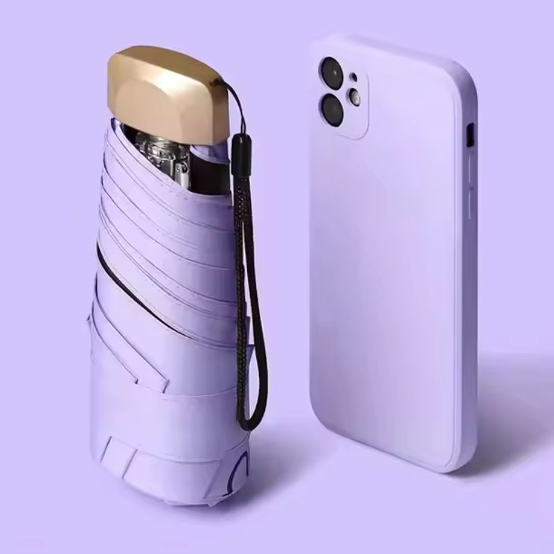 Mini parapluie de poche capsule – Pare-soleil pliable en vinyle avec protection UV UPF 50+ – Parapluie compact ultra-léger pour la pluie et le soleil
