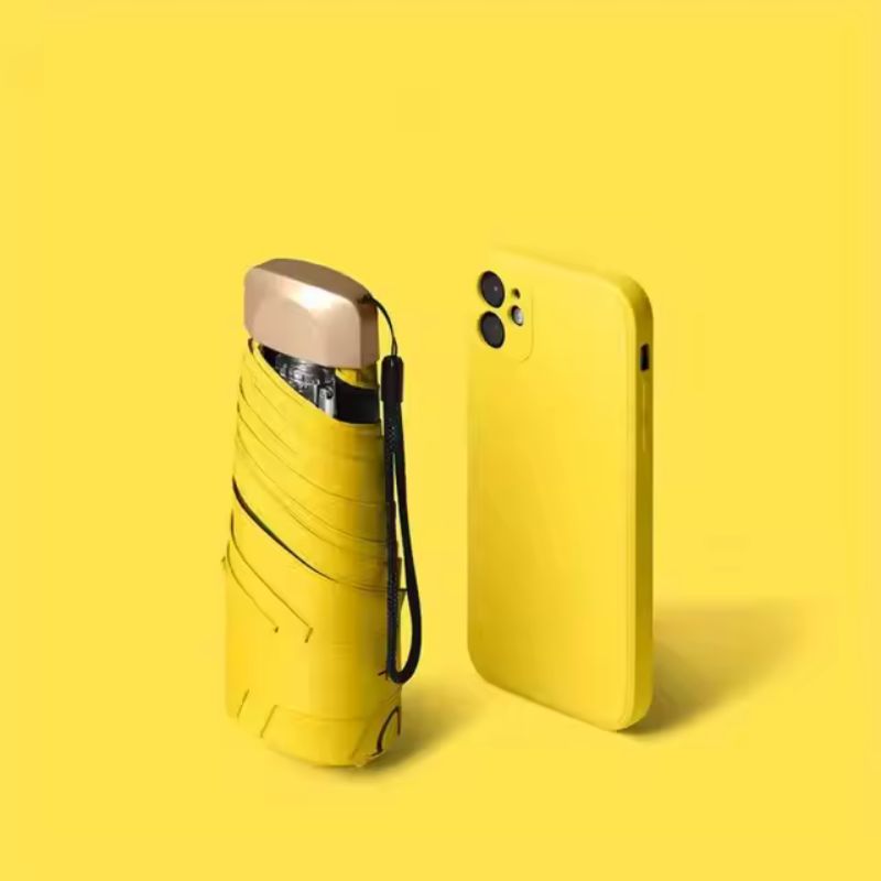 Mini parapluie de poche capsule – Pare-soleil pliable en vinyle avec protection UV UPF 50+ – Parapluie compact ultra-léger pour la pluie et le soleil