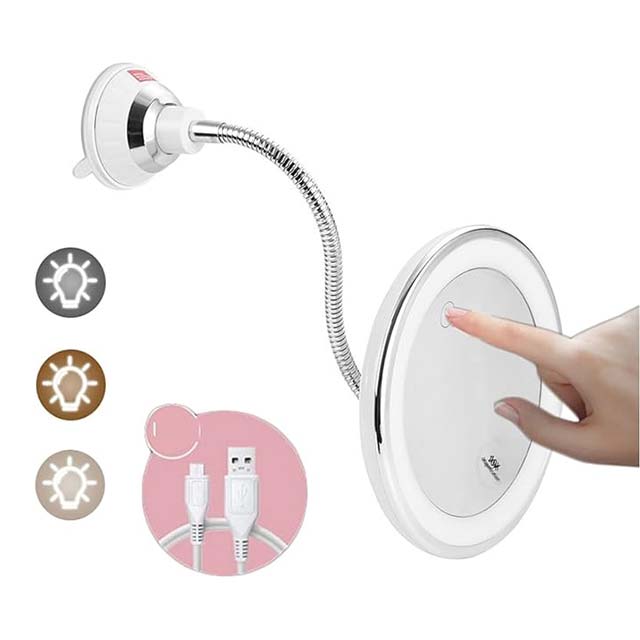 360° Rotating 10X Magnifying Makeup Mirror – LED Light Vanity Mirror with Flexible Folding Design