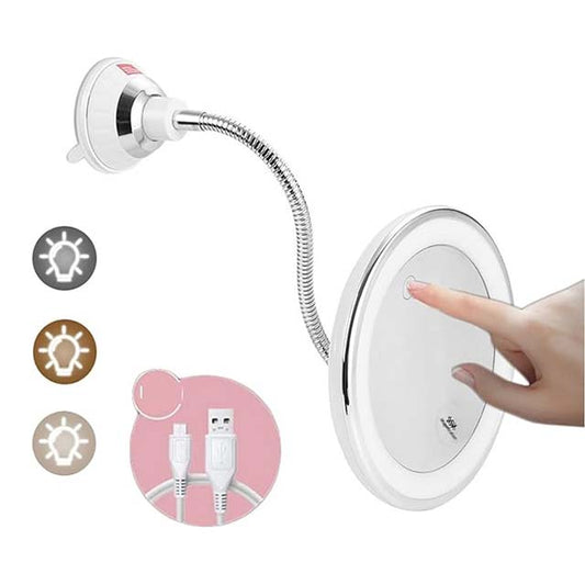 360° Rotating 10X Magnifying Makeup Mirror – LED Light Vanity Mirror with Flexible Folding Design