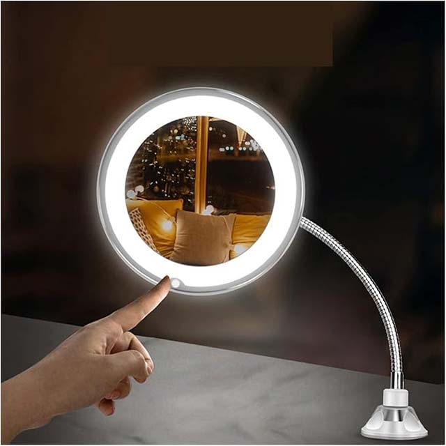 360° Rotating 10X Magnifying Makeup Mirror – LED Light Vanity Mirror with Flexible Folding Design