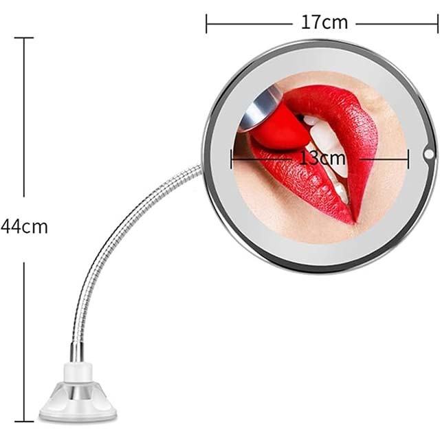 360° Rotating 10X Magnifying Makeup Mirror – LED Light Vanity Mirror with Flexible Folding Design