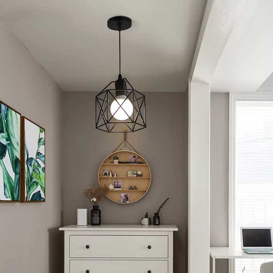 Modern LED Pendant Light – Minimalist Gold & Black Metal Cage Hanging Lamp for Living Room, Restaurant, Shop & Bar Decor