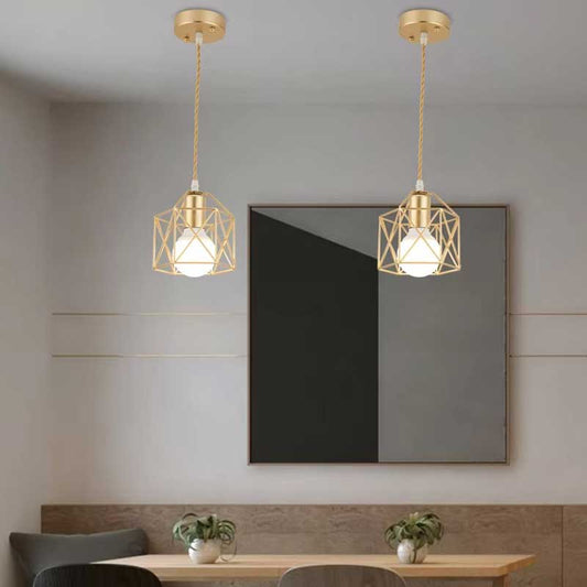 Modern LED Pendant Light – Minimalist Gold & Black Metal Cage Hanging Lamp for Living Room, Restaurant, Shop & Bar Decor