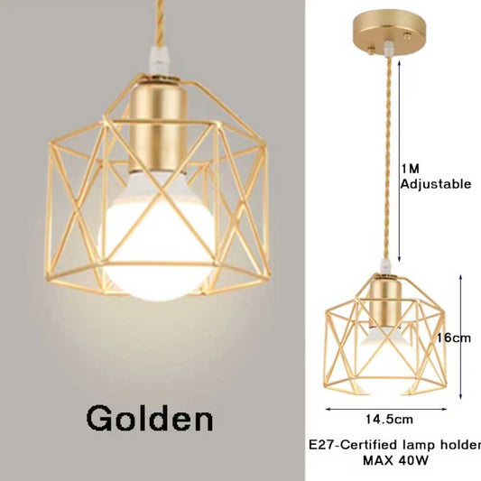 Modern LED Pendant Light – Minimalist Gold & Black Metal Cage Hanging Lamp for Living Room, Restaurant, Shop & Bar Decor