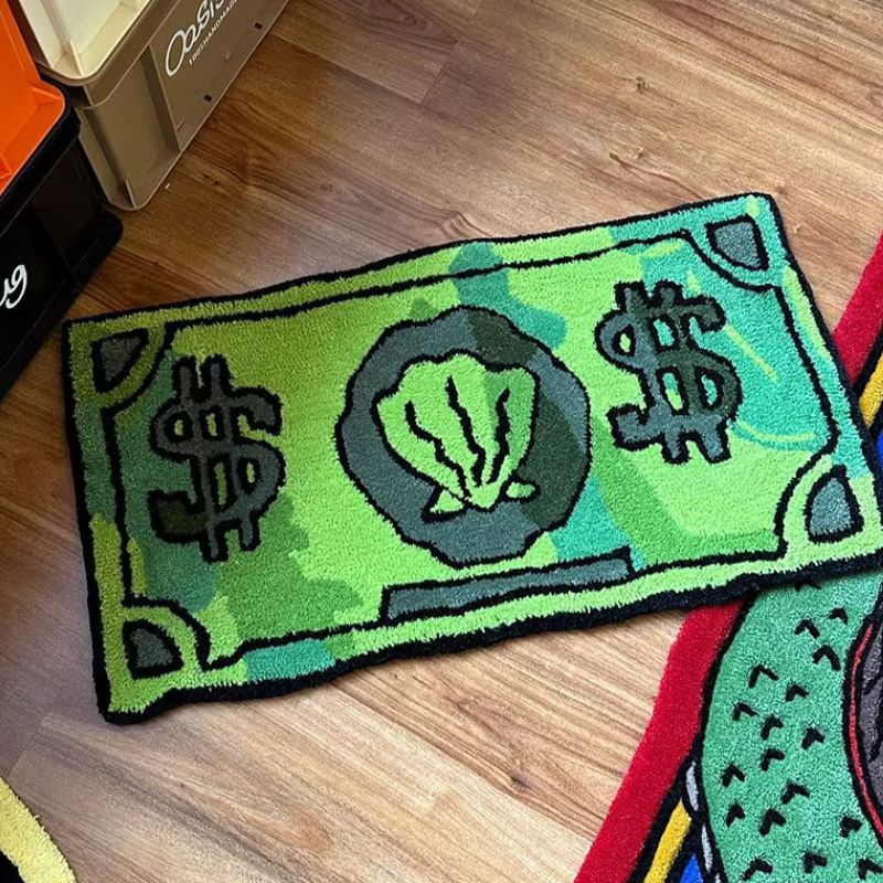 40*60CM Modern Coin Pattern Decorative Carpet – Non-Slip Bedroom Bedside Rug, Absorbent Bathroom Floor Mat & Entryway Door Mat (Green/Pink/Blue/Black)