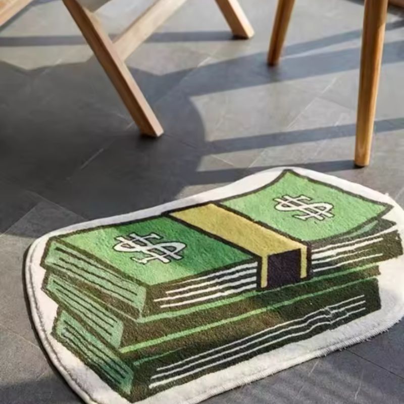 Tapis décoratif moderne motif pièces de monnaie 40*60CM – Tapis de chevet antidérapant pour chambre, tapis de sol absorbant pour salle de bain et paillasson d'entrée (vert/rose/bleu/noir)