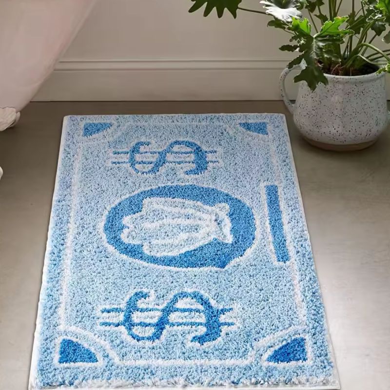 Tapis décoratif moderne motif pièces de monnaie 40*60CM – Tapis de chevet antidérapant pour chambre, tapis de sol absorbant pour salle de bain et paillasson d'entrée (vert/rose/bleu/noir)
