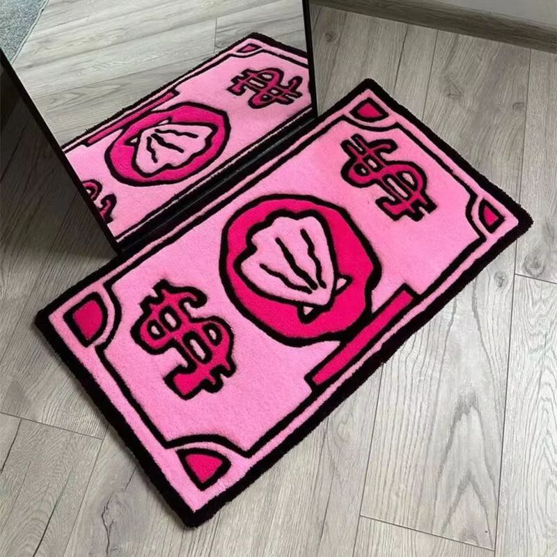 40*60CM Modern Coin Pattern Decorative Carpet – Non-Slip Bedroom Bedside Rug, Absorbent Bathroom Floor Mat & Entryway Door Mat (Green/Pink/Blue/Black)