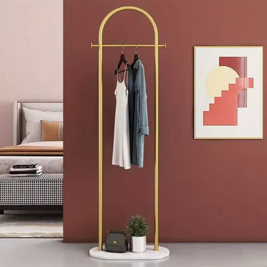 Modern Metal Free-Standing Coat Rack with Luxury Marble Base – Minimalist Bedroom Floor-Mount Clothes Hanger – Iron Wardrobe Rack with Integrated Storage Shelf – Elegant Living Room Furniture