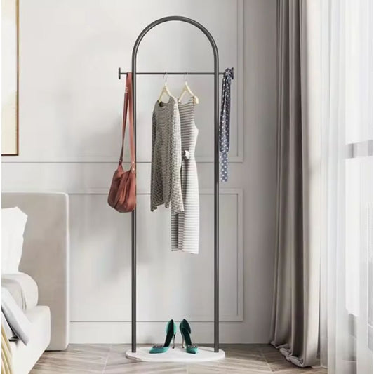 Modern Metal Free-Standing Coat Rack with Luxury Marble Base – Minimalist Bedroom Floor-Mount Clothes Hanger – Iron Wardrobe Rack with Integrated Storage Shelf – Elegant Living Room Furniture