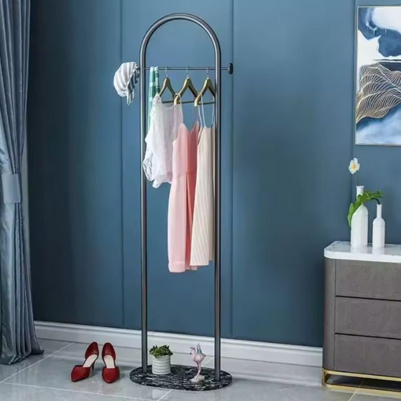 Porte-manteau autoportant moderne en métal avec base en marbre de luxe – Cintre minimaliste pour chambre à coucher – Armoire en fer avec étagère de rangement intégrée – Meuble élégant pour salon