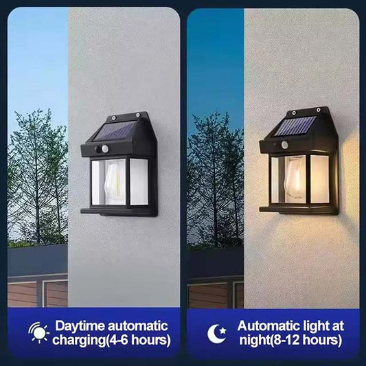 Motion Sensor Tungsten Wall Lamp - LED Outdoor Waterproof Solar Powered Yard Lights, Exterior Wall Mount for Garden & Yard Decor