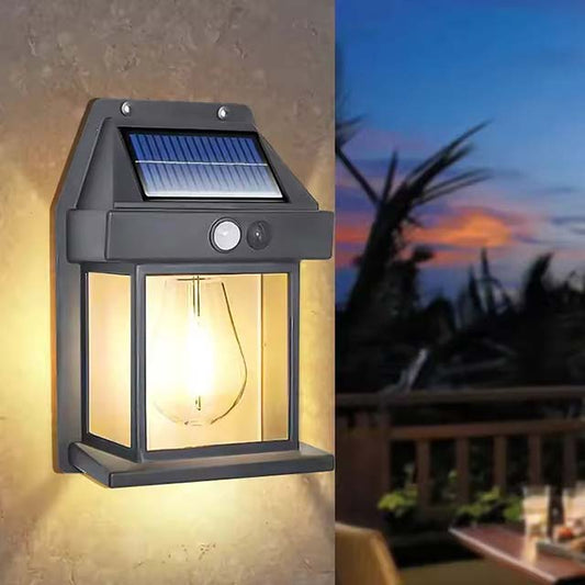 Motion Sensor Tungsten Wall Lamp - LED Outdoor Waterproof Solar Powered Yard Lights, Exterior Wall Mount for Garden & Yard Decor