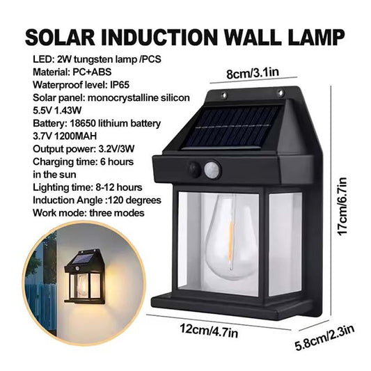 Motion Sensor Tungsten Wall Lamp - LED Outdoor Waterproof Solar Powered Yard Lights, Exterior Wall Mount for Garden & Yard Decor