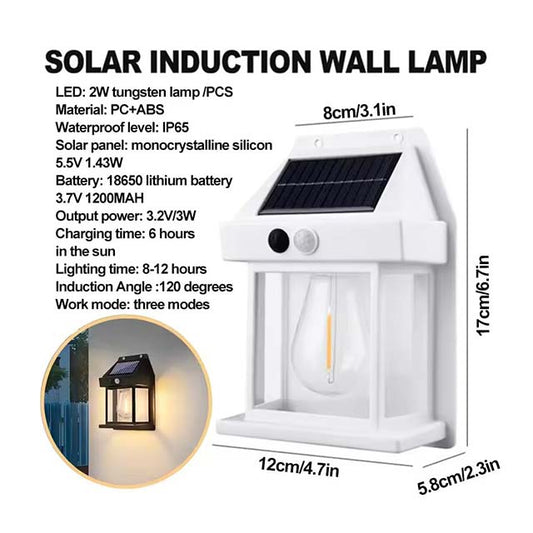 Motion Sensor Tungsten Wall Lamp - LED Outdoor Waterproof Solar Powered Yard Lights, Exterior Wall Mount for Garden & Yard Decor