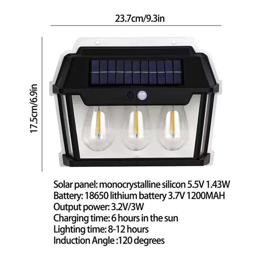 Motion Sensor Tungsten Wall Lamp - LED Outdoor Waterproof Solar Powered Yard Lights, Exterior Wall Mount for Garden & Yard Decor